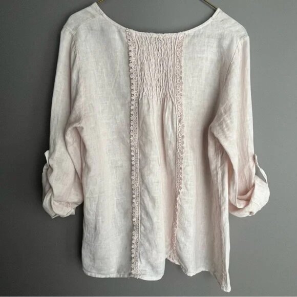 Terzo Millennio Premium Linen "European Flax" Long Sleeved Top Medium Pale Pink - Picture 2 of 5